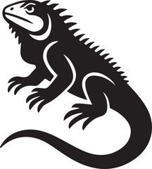Iguana black white bold illustration, Majestic reptile stylized vector look