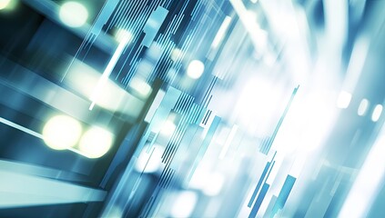 Abstract digital art, showcasing a dynamic interplay of light and form, with intersecting lines, shapes, and glowing points of light.  Complex, intricate design in shades of blue and white