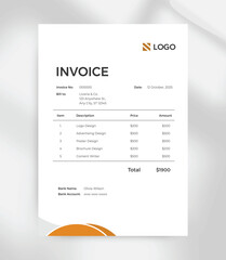 Corporate Minimal Invoice Template with Logo  A4 Printable & Editable Design