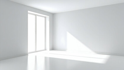 Fototapeta premium Bright White Empty Room with Sunlight Streaming Through Window