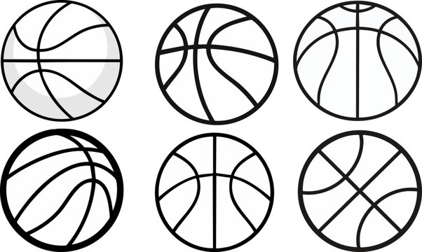 set of basketball balls, basketball balls bundle black line drawing