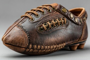 Vintage Leather Football Boot with Detailed Stitching and Studs