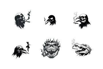 Smoking skull and animal heads graphic pack