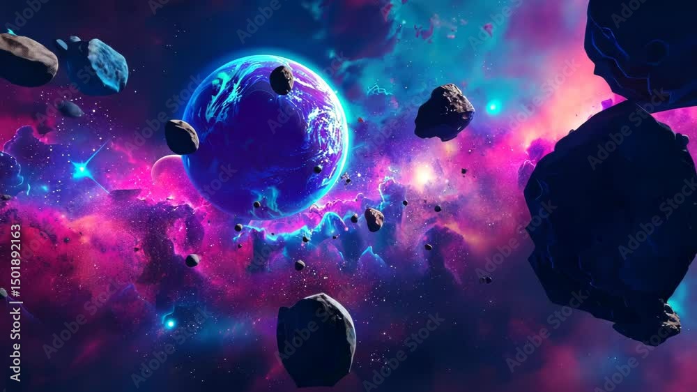 Wall mural space scene with rocks and planets