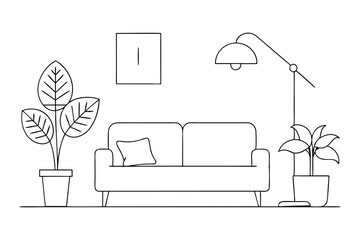 Modern Living Room One Line Drawing