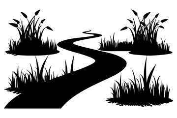 Wetlands with Raised Paths Silhouette Art