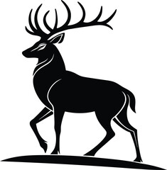 Majestic Black Silhouette of a Deer with Large Antlers