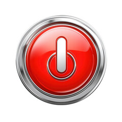 Shiny red power button with chrome trim isolated on transparent background