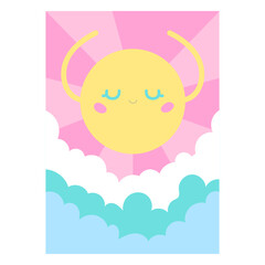 Cute cartoon sun design on pink background
