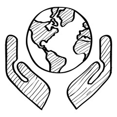 Globe on hands doodle