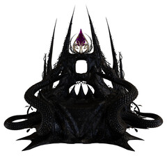 3D rendered fantasy black gothic throne with snakes isolated on transparent background