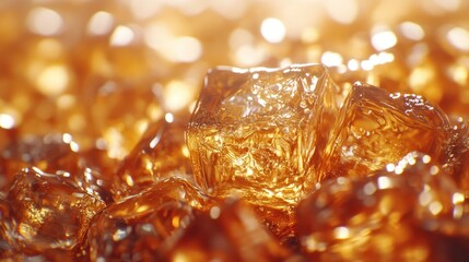 Close-up of amber-colored ice cubes