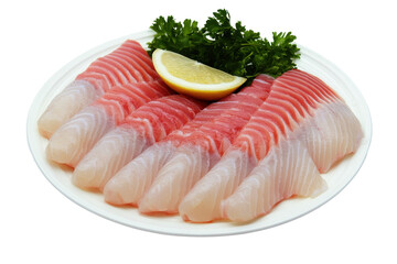 Sashimi platter delicate slices of fish with parsley  lemon a culinary masterpiece