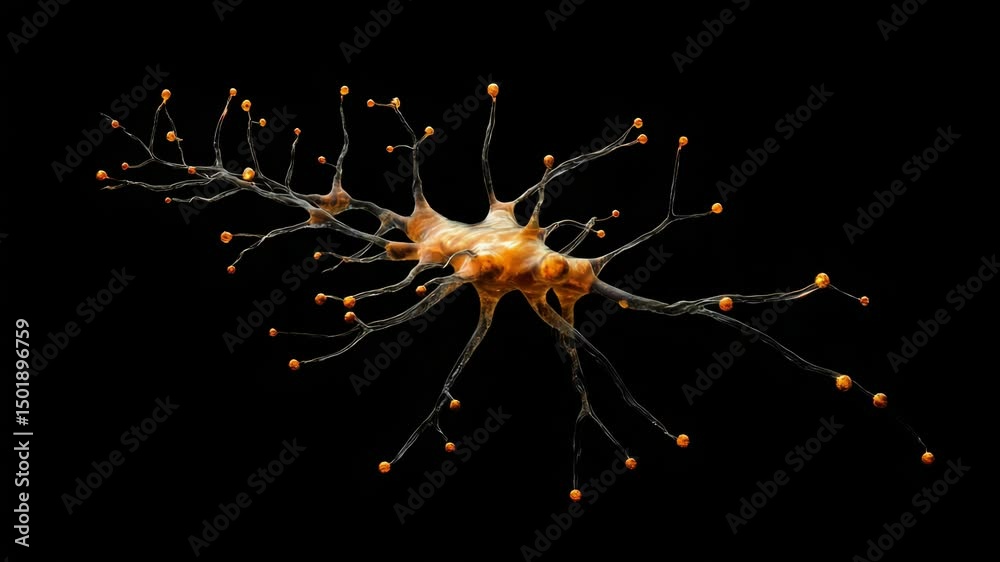 Poster a microscopic view of a single cell on a dark background, useful for educational purposes or scienti