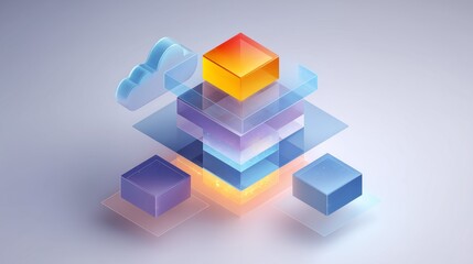 Obraz premium Conceptual Illustration of Cloud Computing Infrastructure with Layered Floating Elements