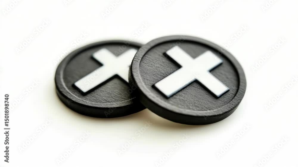 Poster two minimalist black and white buttons featuring a cross symbol