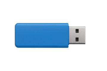 Close-up of a blue usb flash drive, isolated on a transparent background, ready for data storage and transfer
