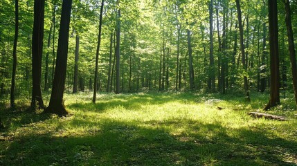 Sunlight filters through lush forest