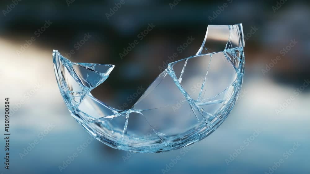 Poster a broken glass window with a blurred background, suitable for use in scenes of chaos or destruction