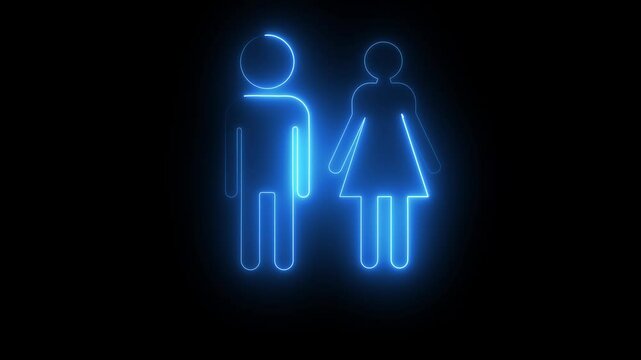 Man, woman simple icon. Toilet sign icon neon light glowing man. Neon glowing blue .red. etc ,toilet sign. 4k animation
