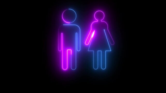 Man, woman simple icon. Toilet sign icon neon light glowing man. Neon glowing blue .red. etc ,toilet sign. 4k animation
