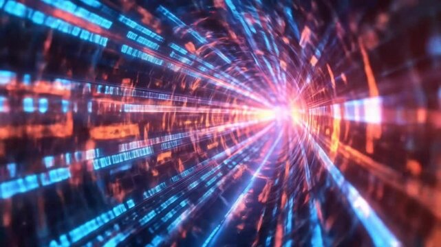Digital tunnel with binary code and vibrant colors