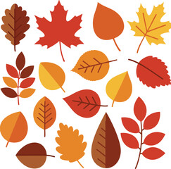 Obraz premium Autumn leaves collection with colorful fall foliage in red orange and yellow shades vector illustration 