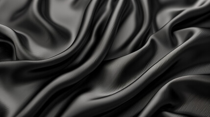 Obraz premium Smooth black satin fabric with elegant soft waves creates a luxurious textile background
