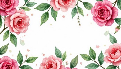 Delicate watercolor roses & leaves, repeating pattern, flowers, textile