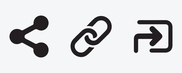Set of Link, Share, External Link Icons in Line and Silhouette Vector Style on White Background