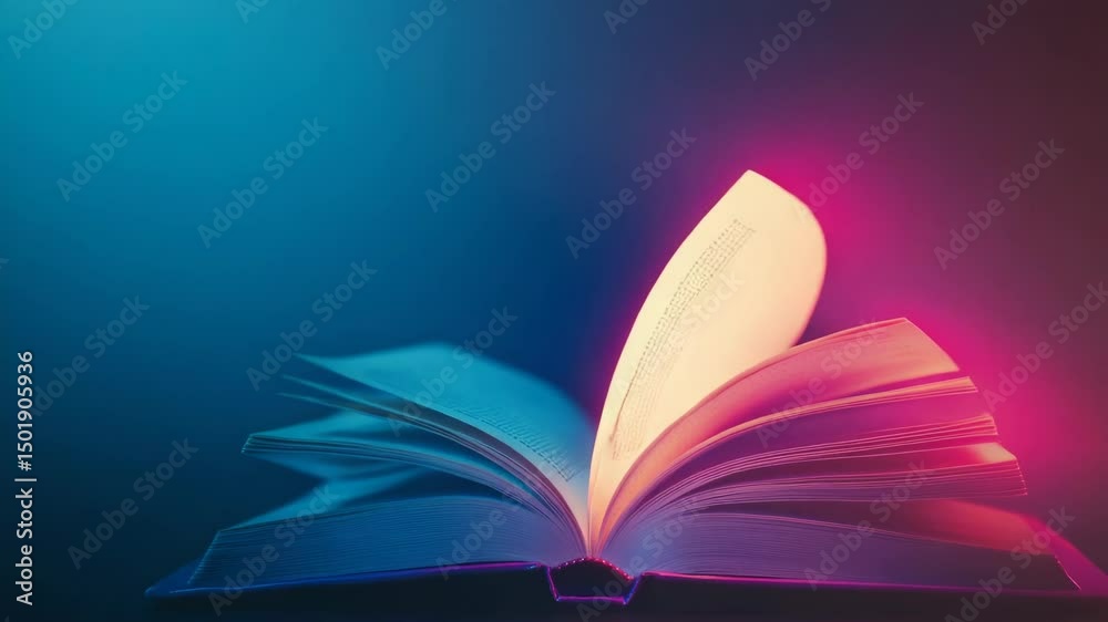 Poster A open book on a table with a blurry background