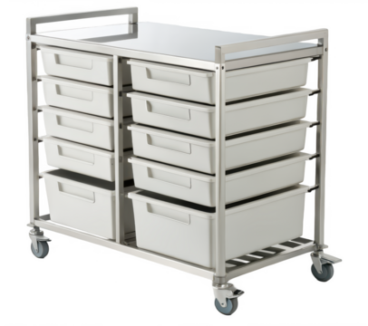 Hospital trolley with drawers png medical trolley png healthcare storage trolley png hospital cart png white background png patient care png transparent background image