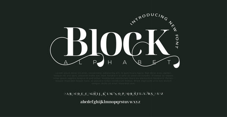 Block elegant and modern serif alphabet font uppercase and number fonts victorian typeface  