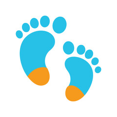 Baby footprints graphic in blue and orange colors for newborn designs