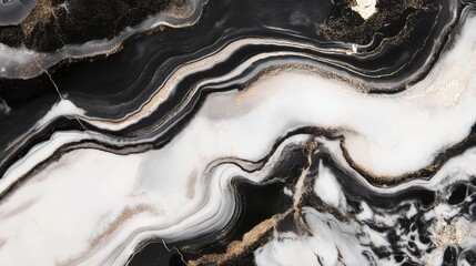 Elegant Abstract Black and White Marble Texture with Gold Accents