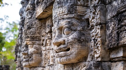 Ancient Stone Carvings of Mystical Figures in Belize Ruins