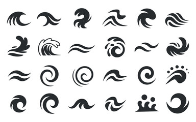 Collection of twenty four abstract wave icons water symbols ocean design elements