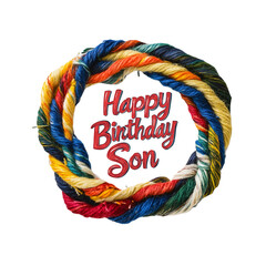 A  birthday card  for son a letters covered with  colorful rope and a thread for his birthday.