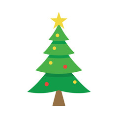 Simple green christmas tree illustration with star and ornaments vector