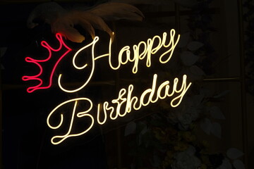 Happy Birthday sign in low light