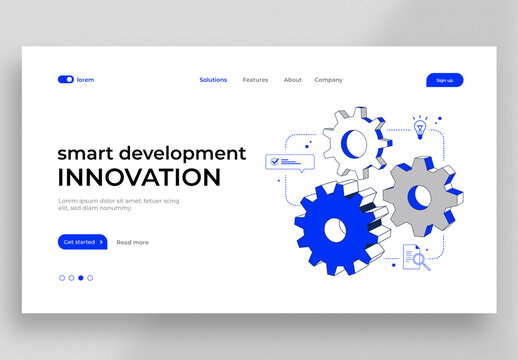 Innovation and Smart Development Concept Landing Page Template with Blue Accents