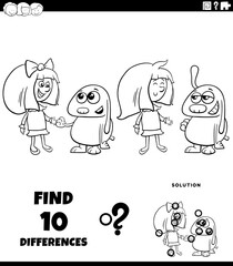 differences puzzle activity with cartoon girl and her puppy coloring page