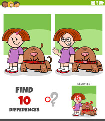 differences puzzle game with cartoon girl and her dog