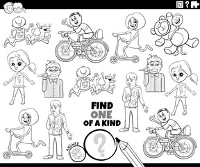 one of a kind puzzle activity with cartoon children coloring page