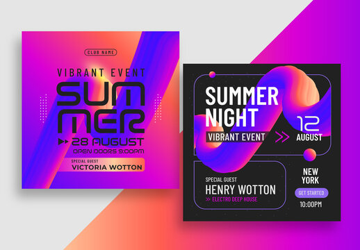Summer Night Event Posters with Futuristic Design Elements