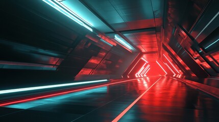 Futuristic Hallway with Neon Lights and Sleek Design Elements