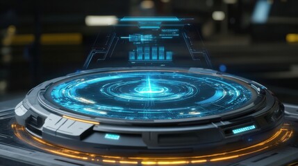 Futuristic Holographic Interface with Neon Elements and Digital Display