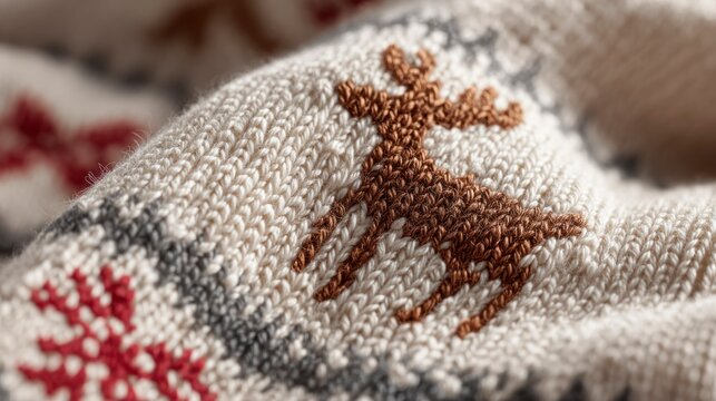 Knitted Christmas Sock with Festive Reindeer Design Perfect for Holiday Themes and Winter Fash
