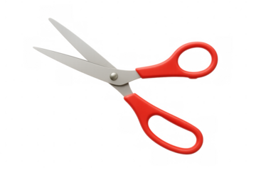 Sharp red scissors spreading blades, positioned for precise paper cutting or crafting work