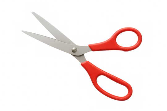 Sharp red scissors spreading blades, positioned for precise paper cutting or crafting work